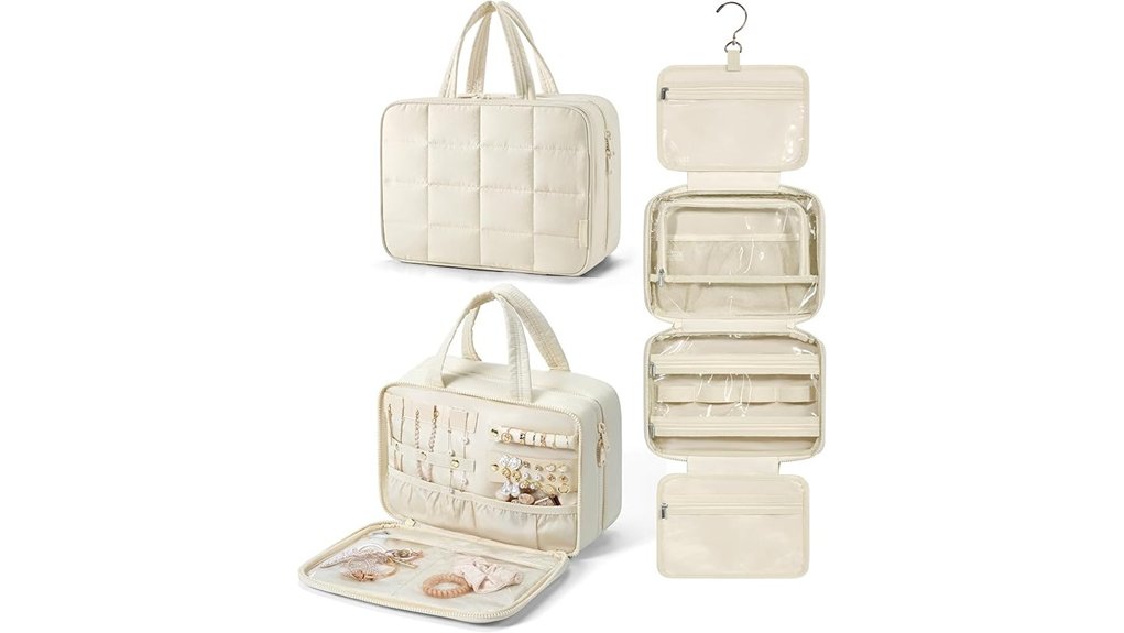 beige travel toiletry bag