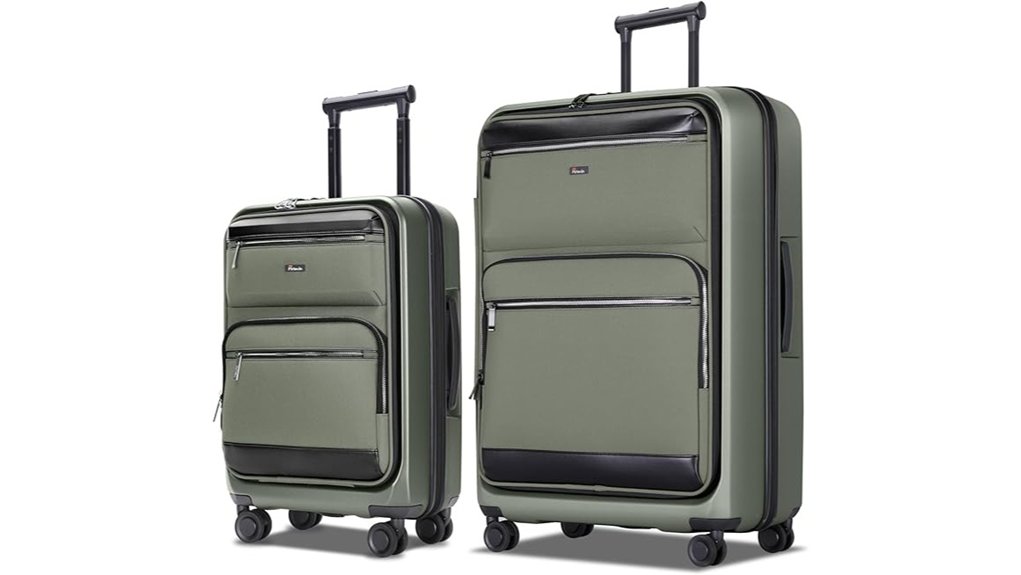 green luggage with usb
