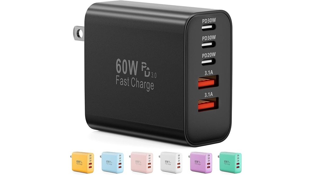 Must‑Hold USB‑C Wall Chargers for Fast Power & Multi‑Ports 7 black 5 port 60w charger