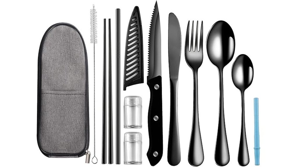 black stainless travel utensils
