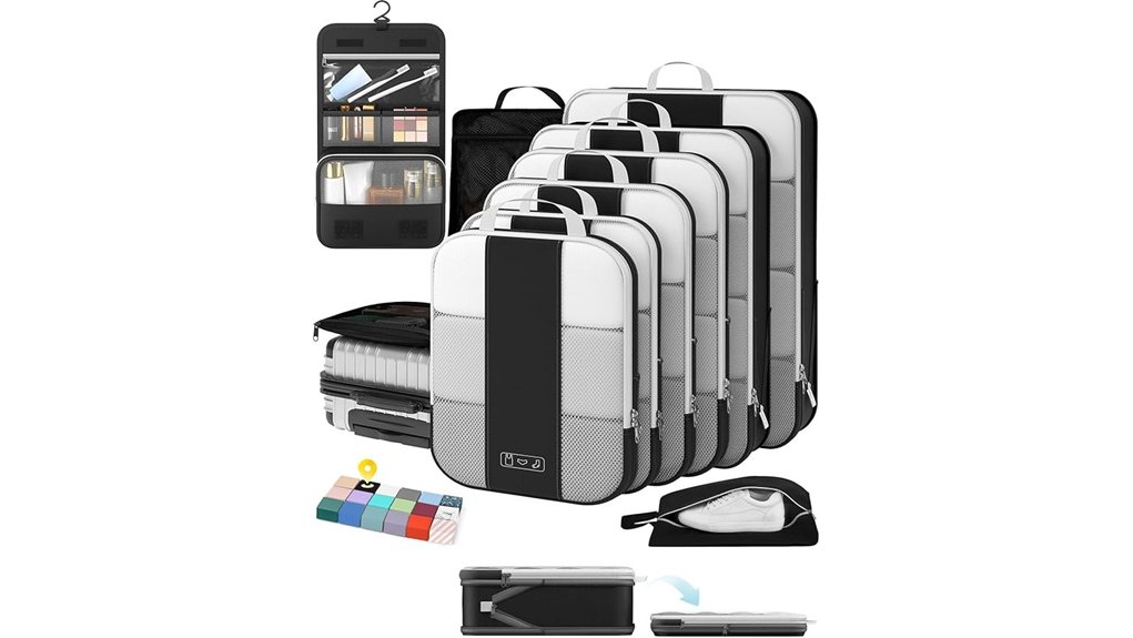 Packing Cubes: Compression vs Standard vs Zip Mesh 8 black ten pack compression cubes