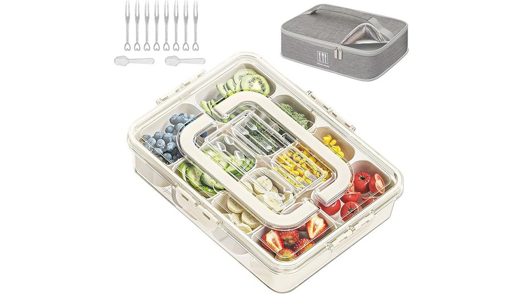 Best Insulated Snack Containers for Day Trips 15 eight compartment snack box utensils
