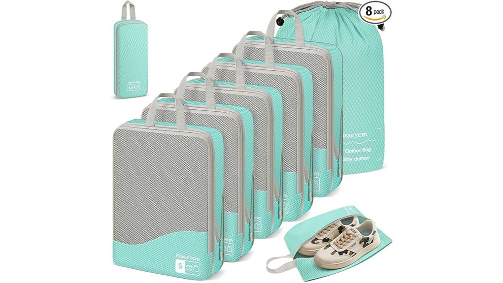 eight piece dual zip packing cubes