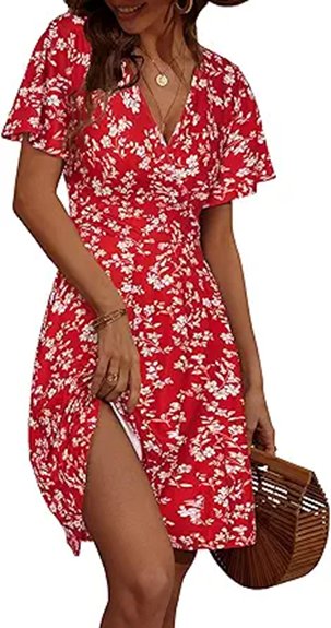 floral v neck wrap midi