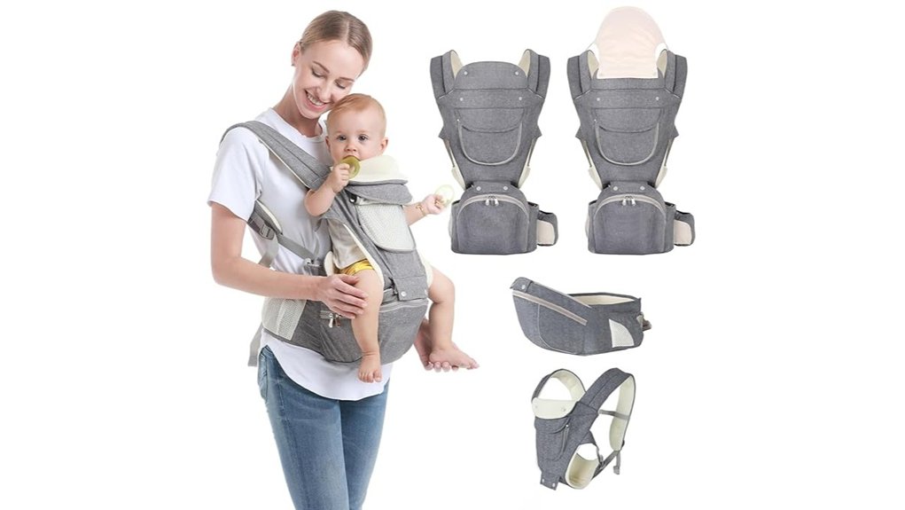 Best Baby Carriers for Travel 10 grey six in one hip seat carrier