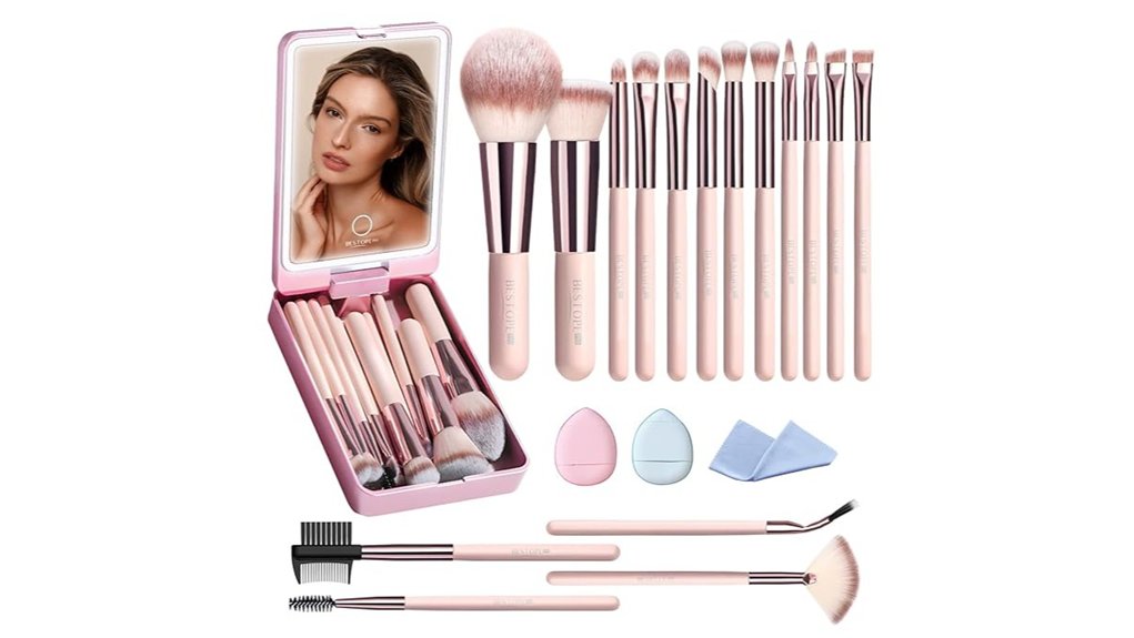Best Mini Makeup Brush Sets for Effortless Travel 13 led mirror 20 piece brush