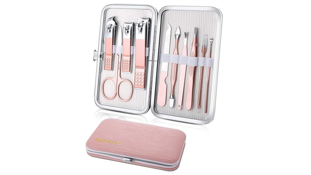 Best Travel Nail Care Kits That Pack Light 5 pink 10 piece stainless manicure pedicure