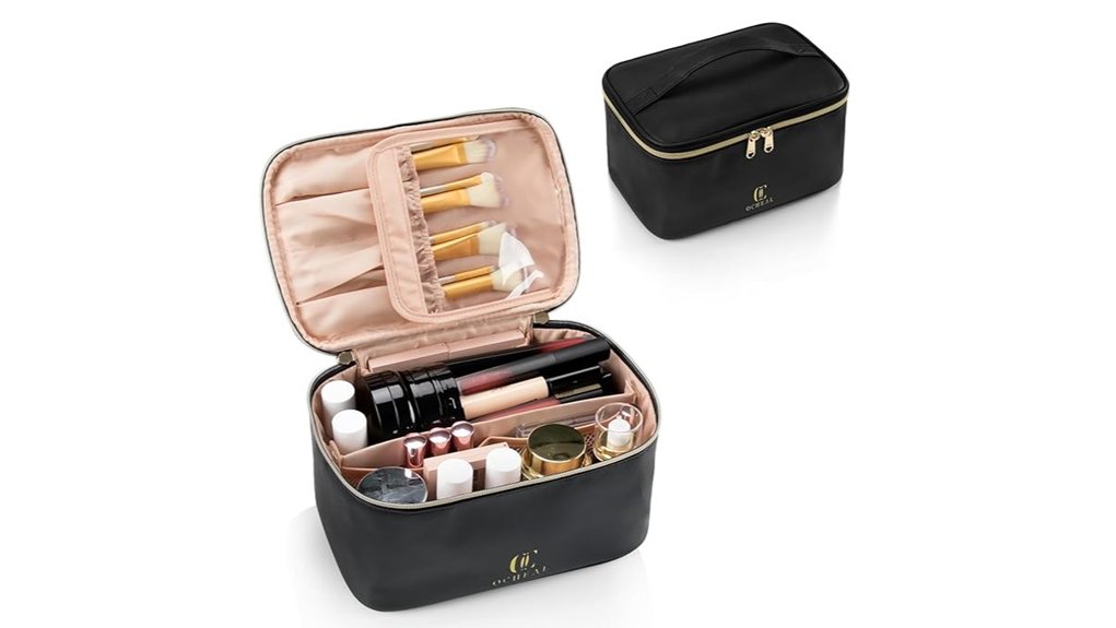 Top Travel Makeup Bags for Easy Cleaning & Great Compartments 8 portable black makeup organizer