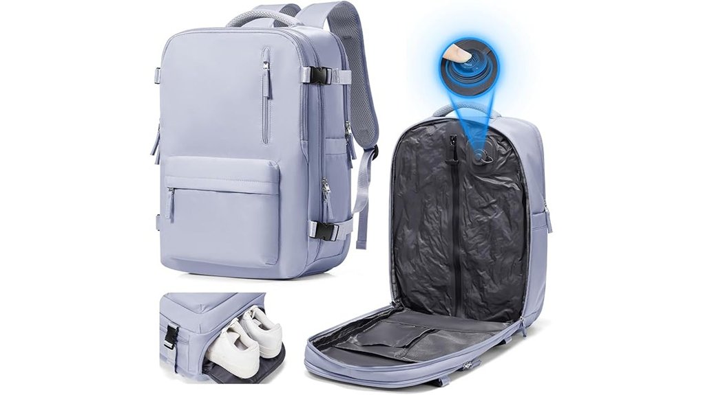 purple vacuum sealed travel backpack