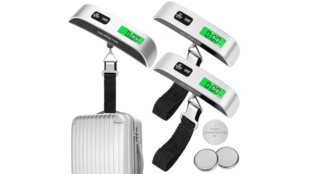 three digital hooked scales