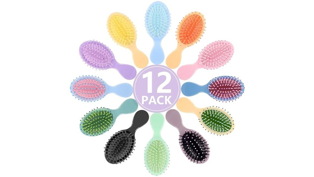 Travel-Ready Hairbrushes: Compact Detangling Essentials 9 twelve color mini detangling brushes