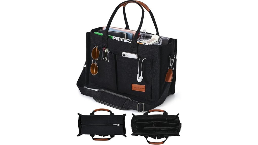 zippered canvas tote compartments