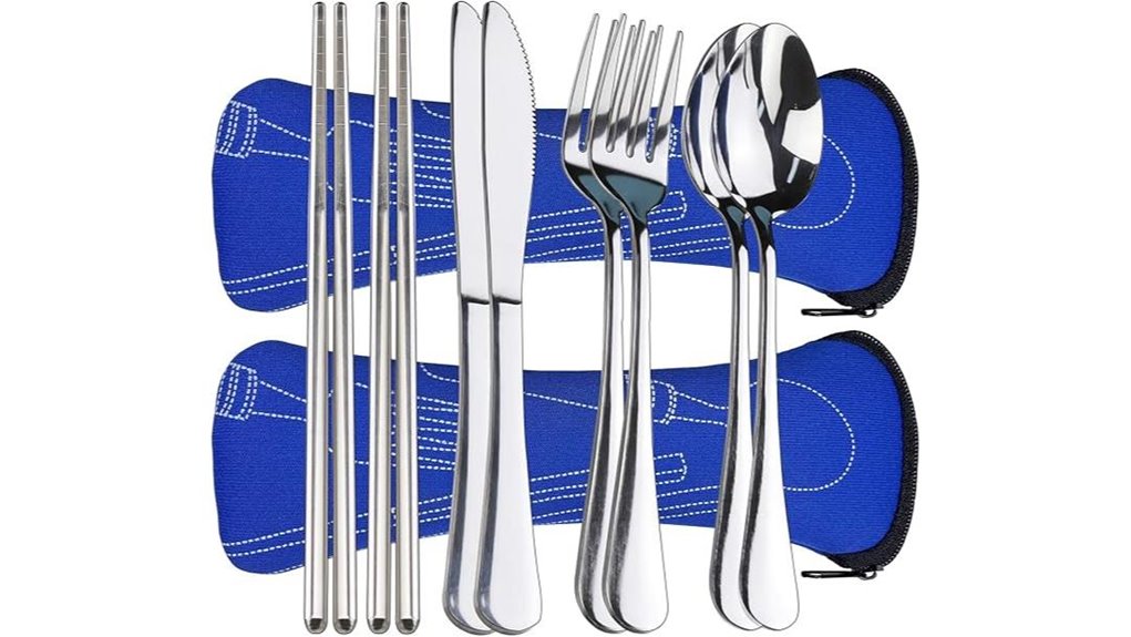 Durable & Light Travel Utensil Sets for Picnic Perfection 9 10 piece stainless silverware case