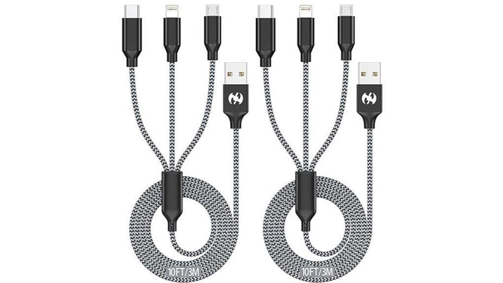 Braided Travel Cables (Reinforced Ends) For On‑The‑Go Power 2 10ft 3 in 1 dual pack