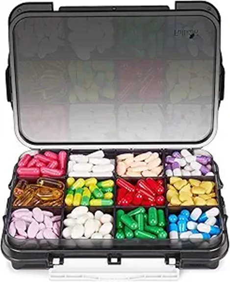 Travel Pill Organizer Cases (Secure Latching) Keep Meds Safe 3 12 compartment travel pill case