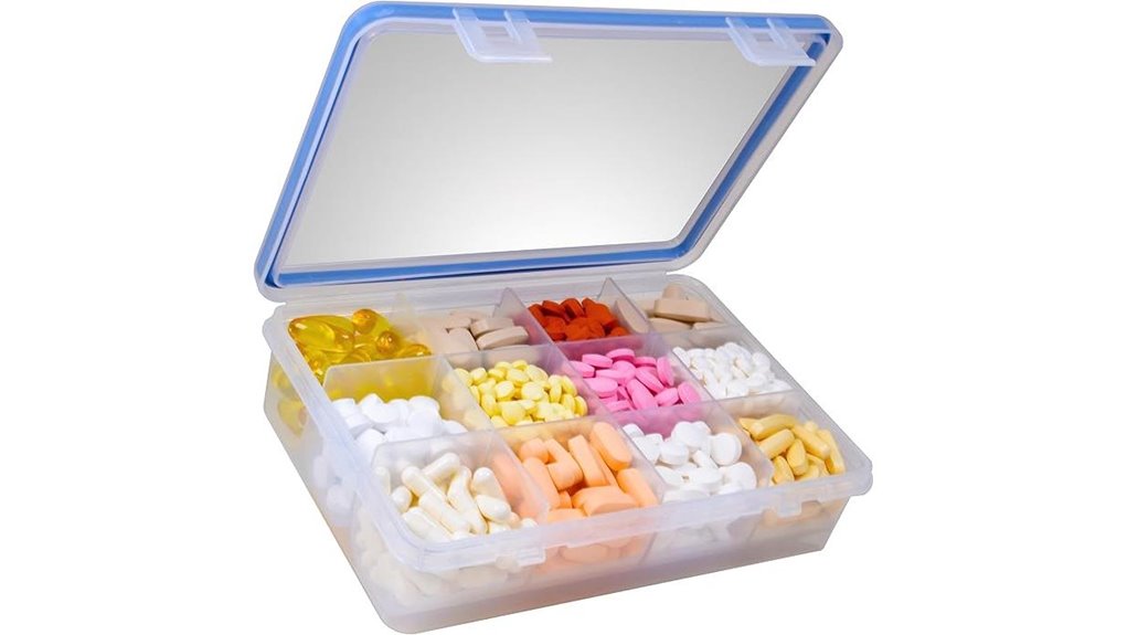 Travel Pill Organizer Cases (Secure Latching) Keep Meds Safe 8 12 compartment vitamin pill organizer