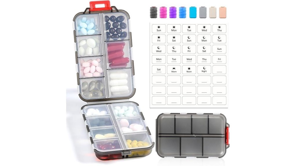 Top Vitamin and Supplement Travel Cases for Weekly, Slim Use 12 14 grid labeled gray organizer