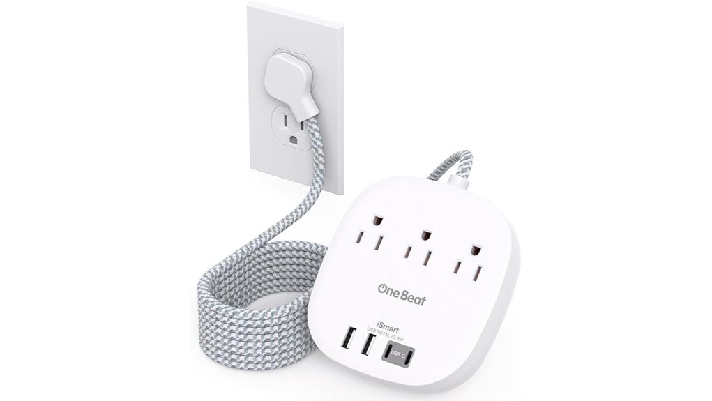 Long Charging Cables With Extra Reach for Hotel Beds 9 15 foot flat 3 outlet usb