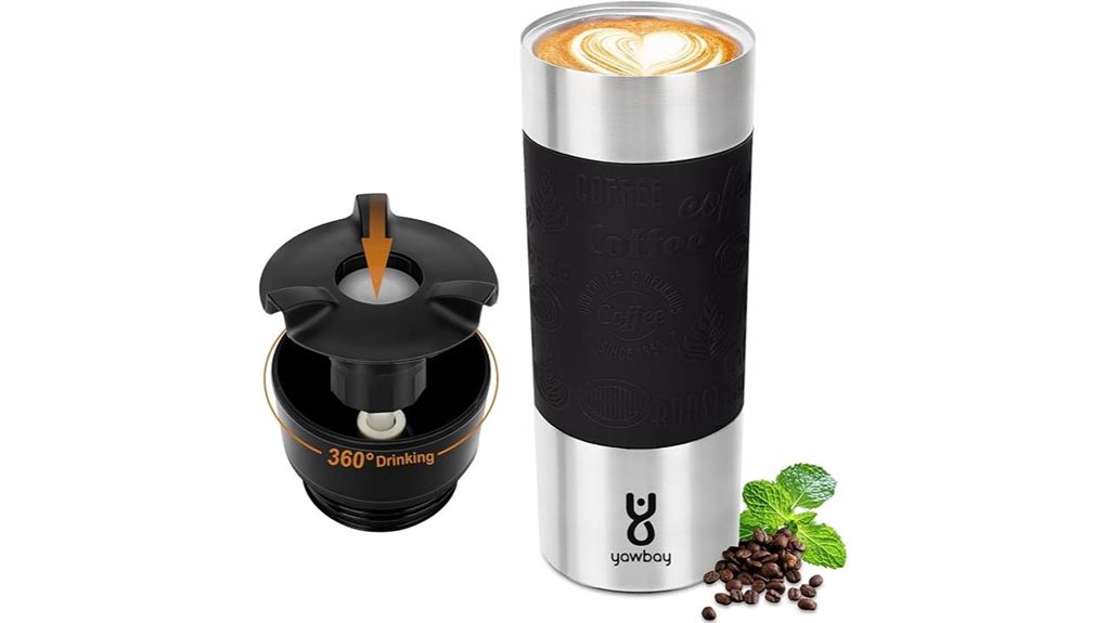 Travel Coffee Mugs With One-Hand Open Lids: Coffee on-the-Go 10 16oz coffee tumbler 360
