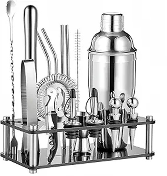Must-Have Cocktail shaker set for Home Mixologists 9 18 piece shaker set stand