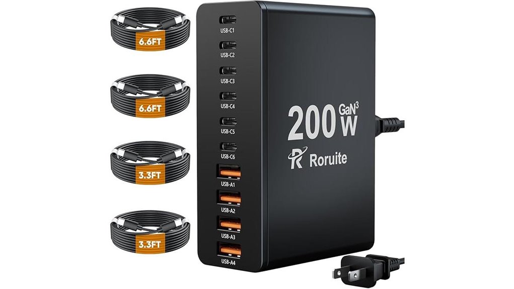 Family Multi-Charging Stations – One Outlet, Many Devices 5 200w 10 port gan usb c