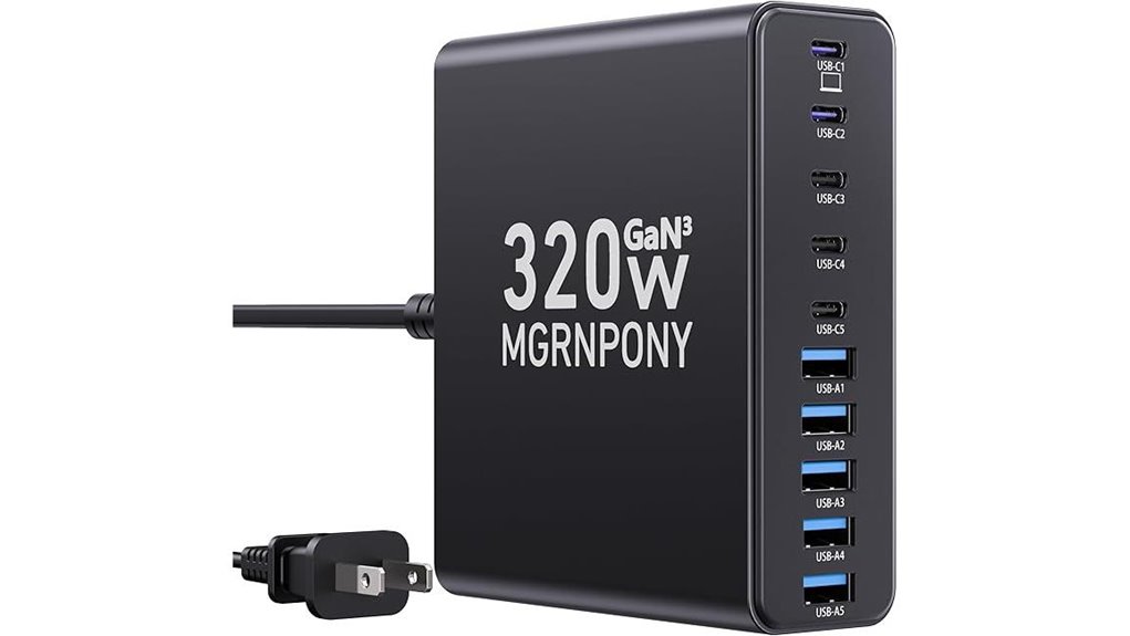 Top Wall Chargers with USBC Ports (GaN) Keep Devices Charged 9 320w 10 port black gan