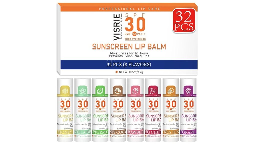 32 piece 8 flavors spf30 balm