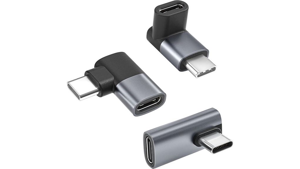 Highly Reliable USB-C Right‑Angle Adapter (Strain Relief) 11 3 pack 100w 90 40gbps