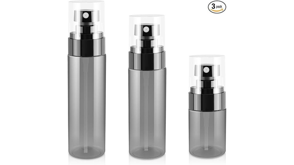 Travel Spray Bottles for Skincare (Fine Mist Picks) Easy Mist 9 3 pack black mini sprays