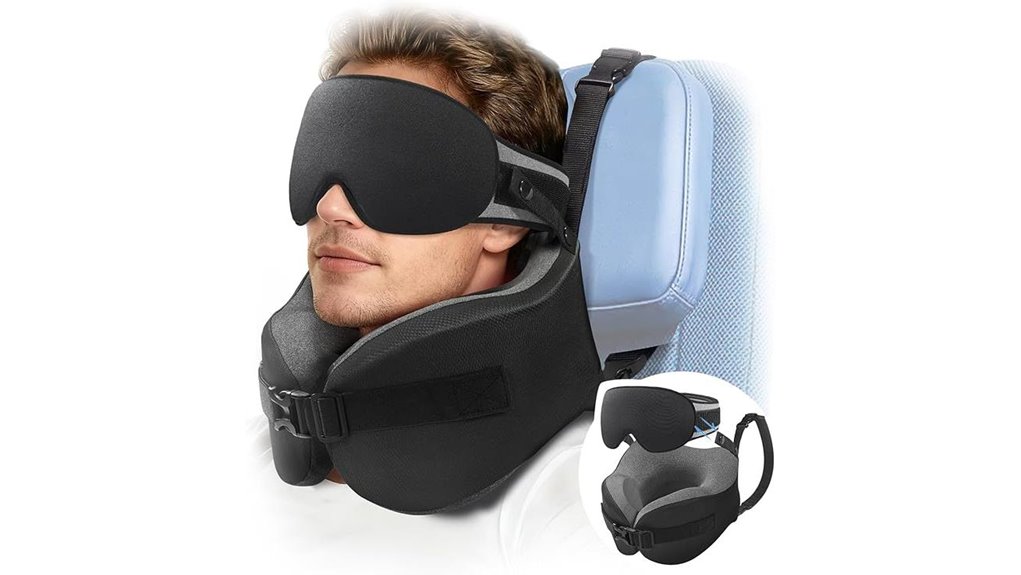 Travel Neck Pillows That Fit Tight Middle Seats and Elbows 1 3d eye masking neck pillow