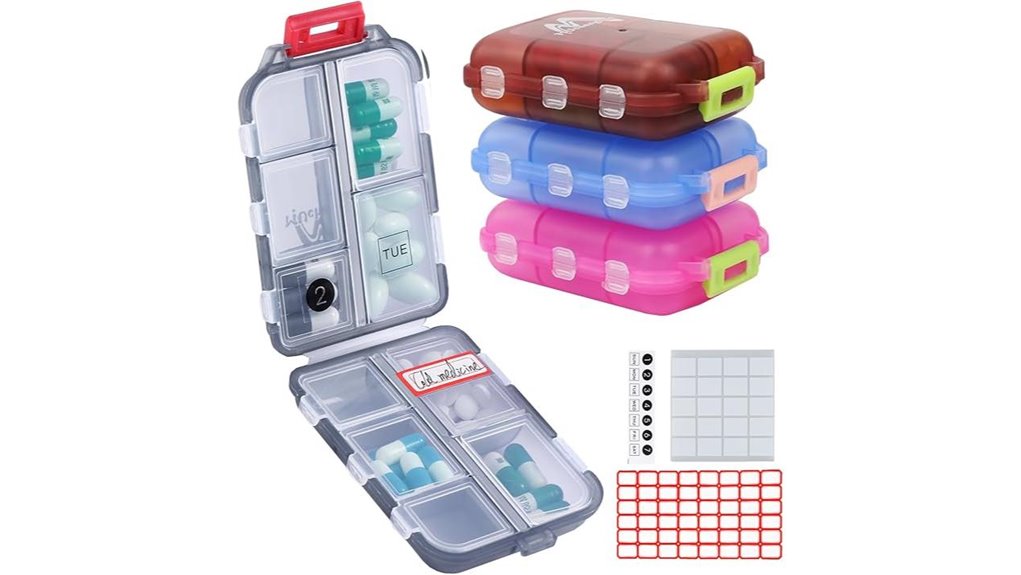Best Small, Labeled, Durable Travel Pill Bottles You Need 7 4ps 10 compartment travel pill organizer