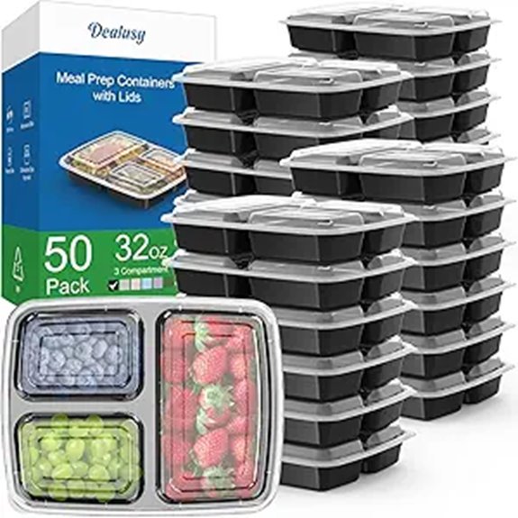 50 pack 32oz 3 compartment dishwashersafe