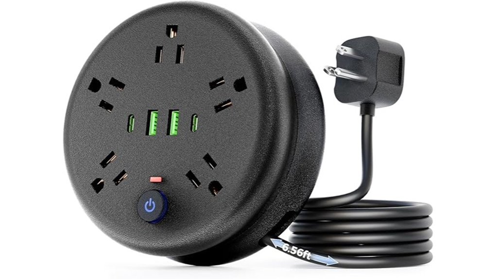 Travel-Friendly Extension Cords (Compact, Multi-Outlet)-Power On 14 5 outlet retractable usb c strip