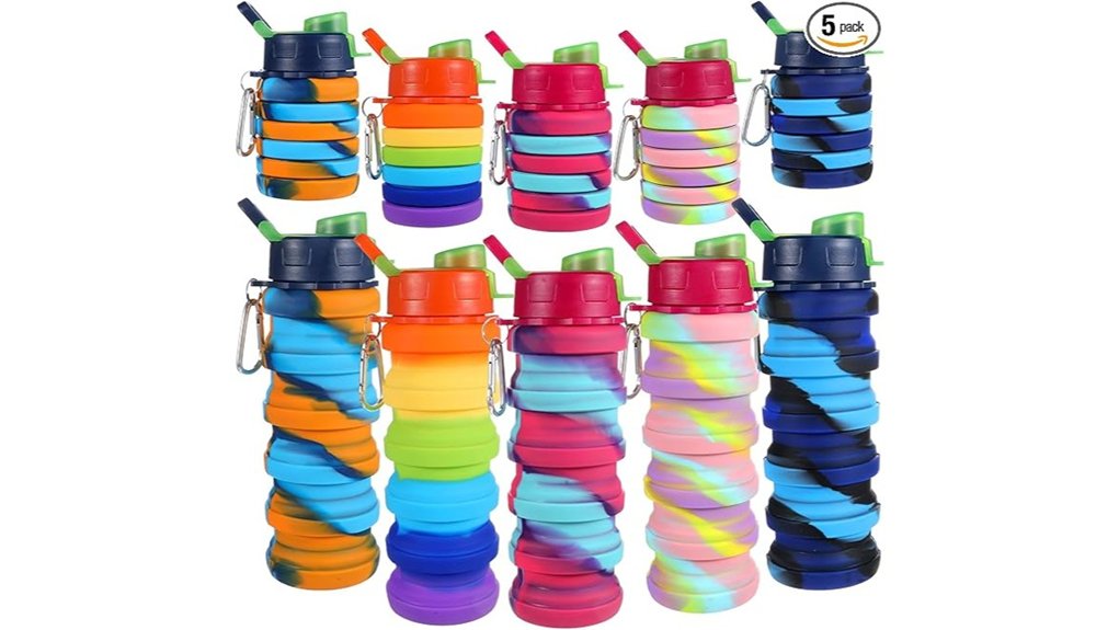 5pack leakproof siliconecollapsible 17oz bottles