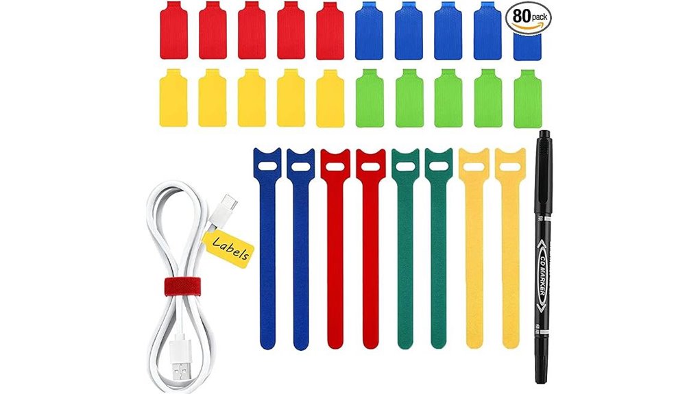 Reusable Cable Labels for Travel Kits (Color-Coded) Stay Tidy 6 80 pack dual tip cable labels