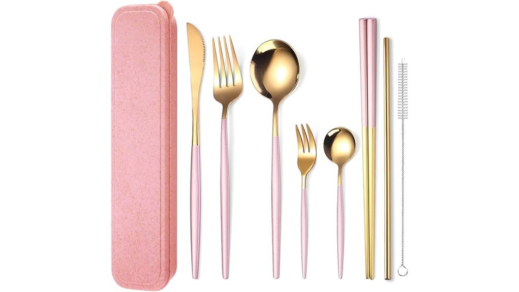 8 piece pink travel cutlery