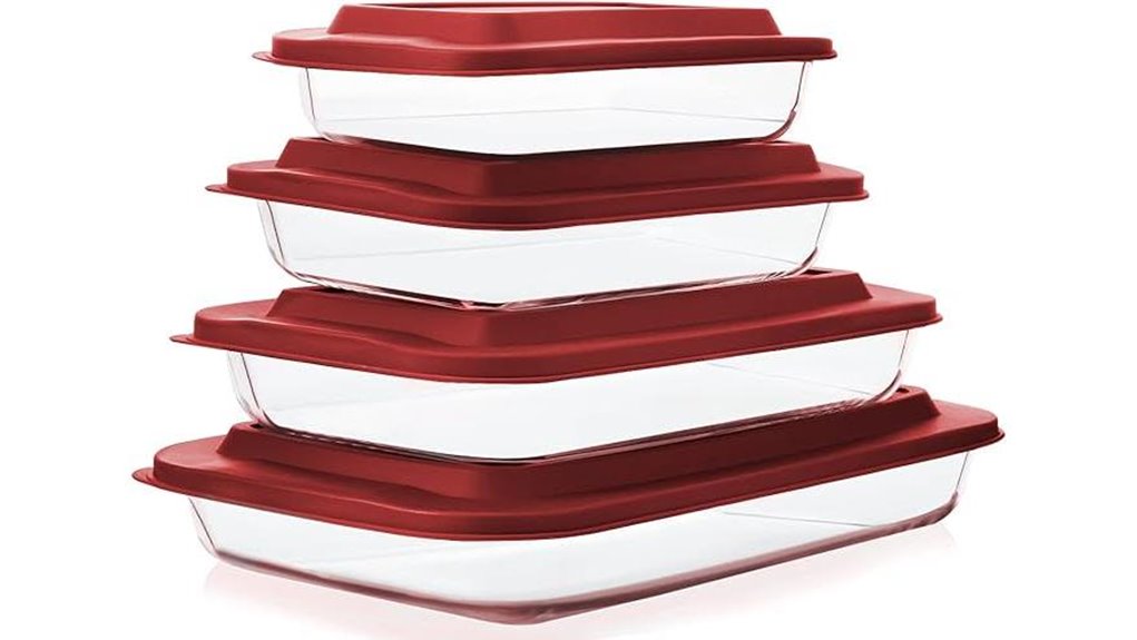 8 piece red glass lidded