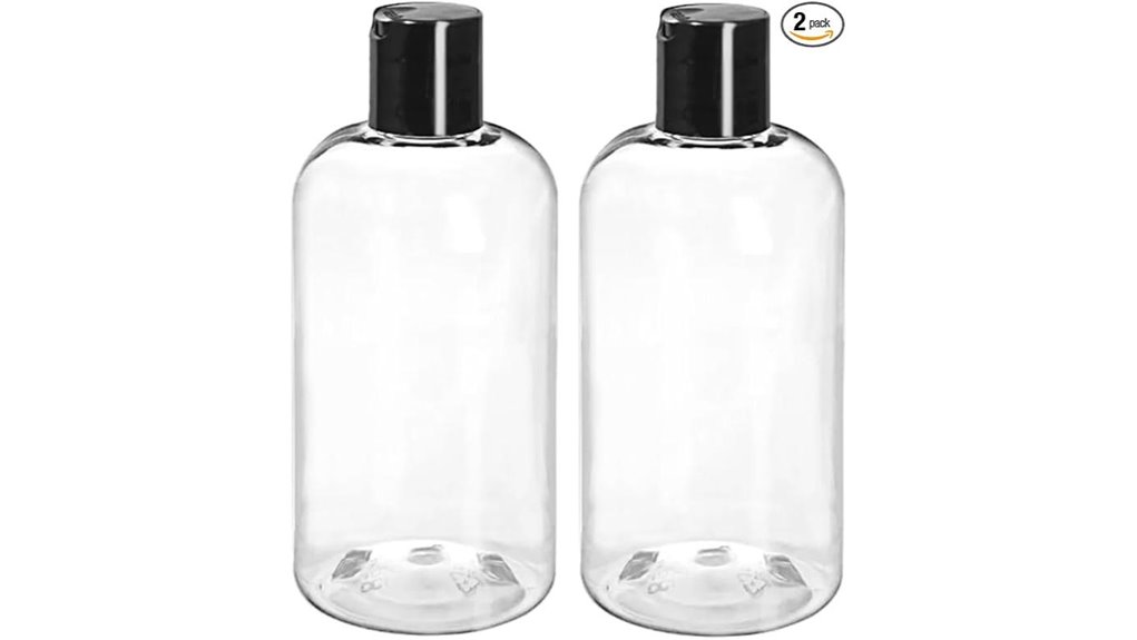 8oz black capped plastic bottles