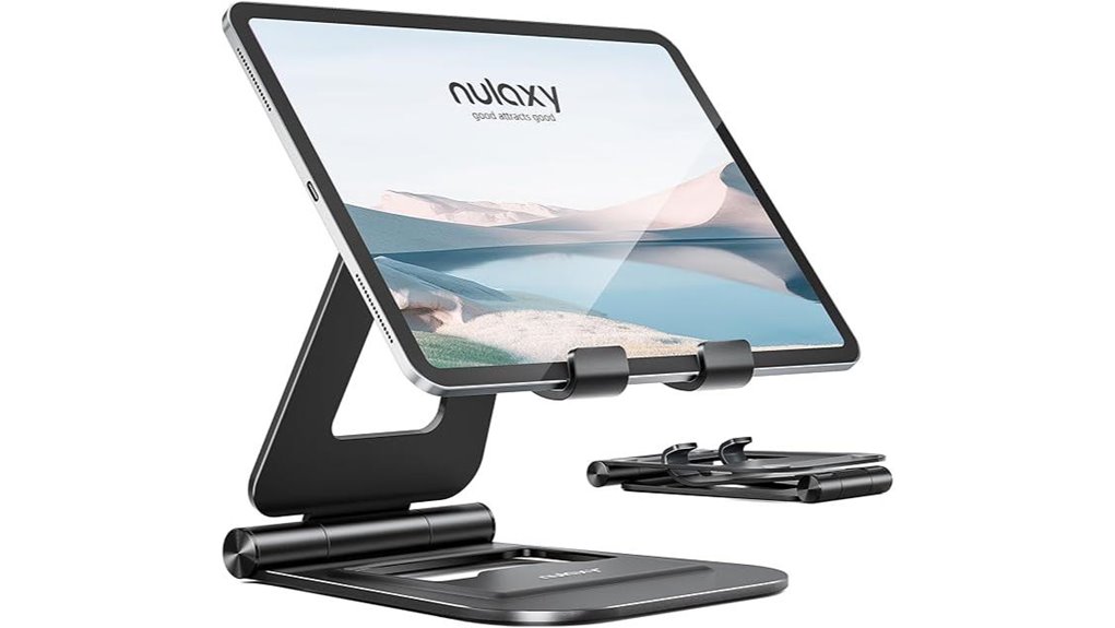 Foldable Tablet Stand (Tray-Table Friendly) for Work & Travel 3 adjustable dual fold ipad stand