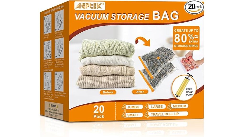 Best Travel Vacuum Bags With Manual Pumps for Bulky Clothes 13 agptek vacuum 20 bag set
