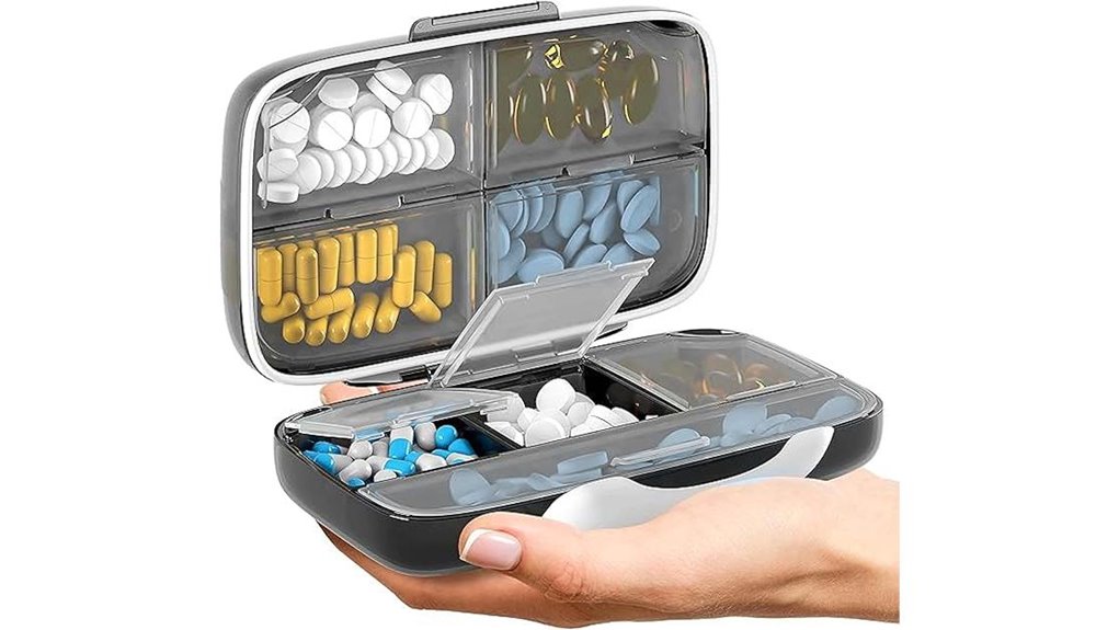 Travel Pill Organizer Cases (Secure Latching) Keep Meds Safe 1 airtight 8 compartment travel organizer