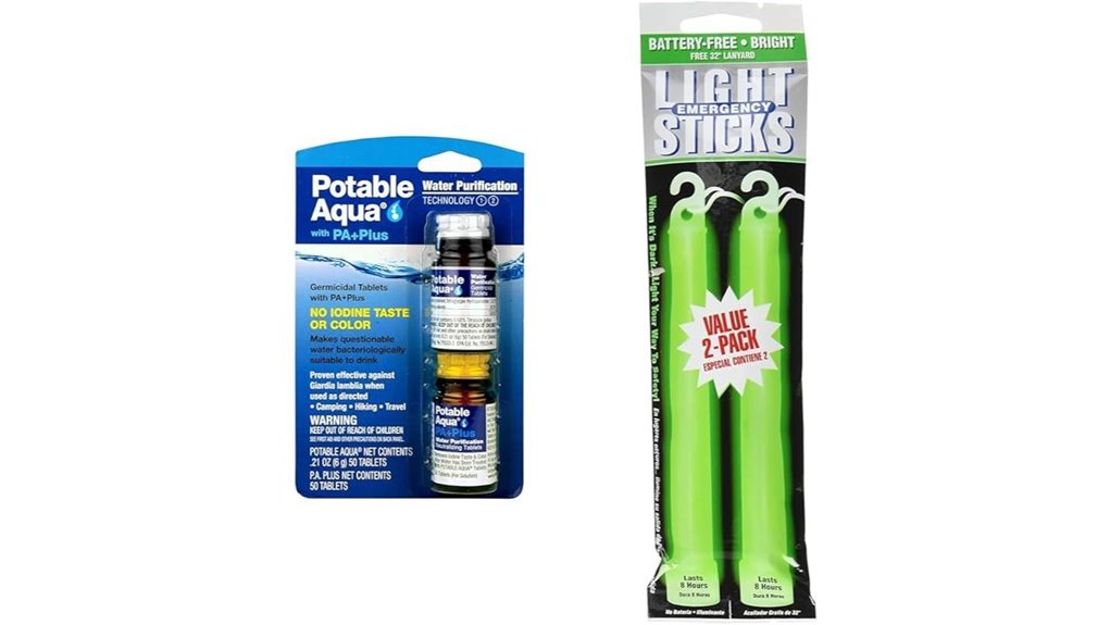 Top Purification Tablets for Travel (Compact Backup) 14 aqua tablets 8 hour lightsticks