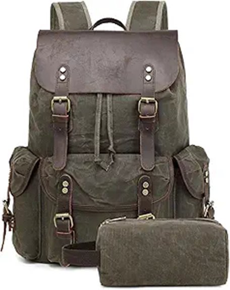army green leather waxed backpack
