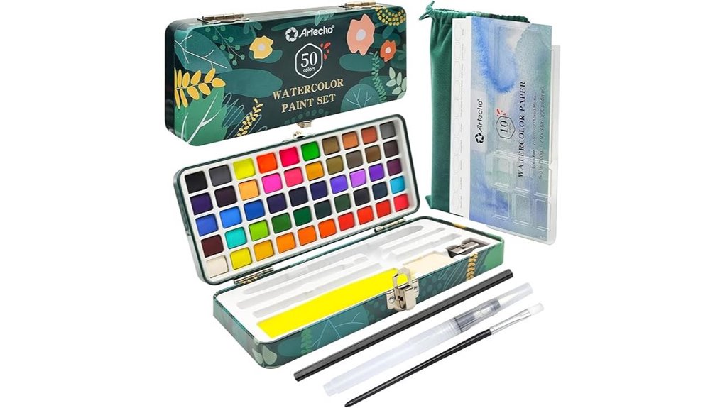 Best Watercolor Travel Sets (Pan Paints) for Artists on the Go 8 artecho 50 color paper brushset