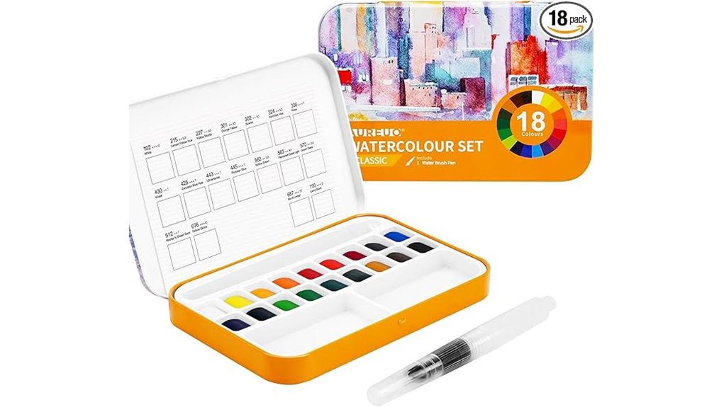 Best Watercolor Travel Sets (Pan Paints) for Artists on the Go 6 aureuo 18 color portable tin