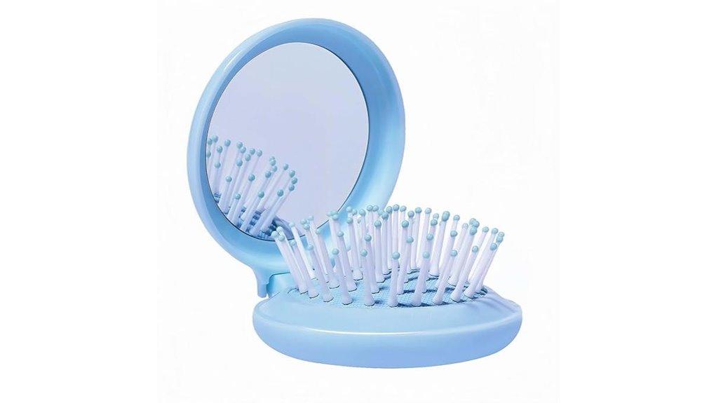 Travel Brush Sets (Collapsible Handles) for On-the-Go Grooming 10 baby blue travel hairbrush mirror