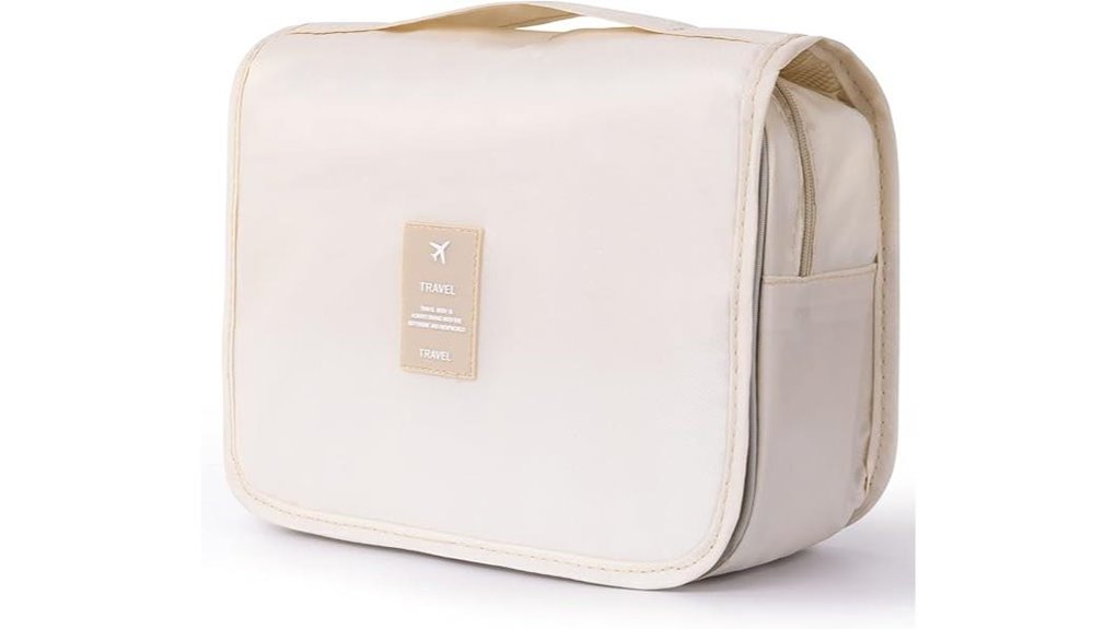 beige hanging travel toiletry