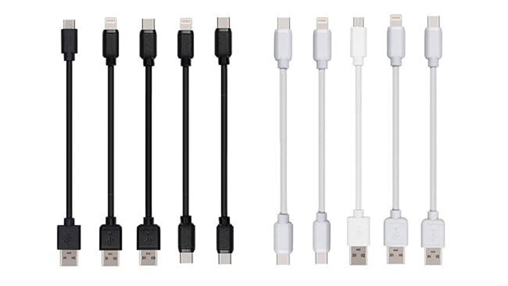Short Charging Cables for Airports (No Cable Sprawl) On-the-Go 2 black 10 piece phone tablet usb c