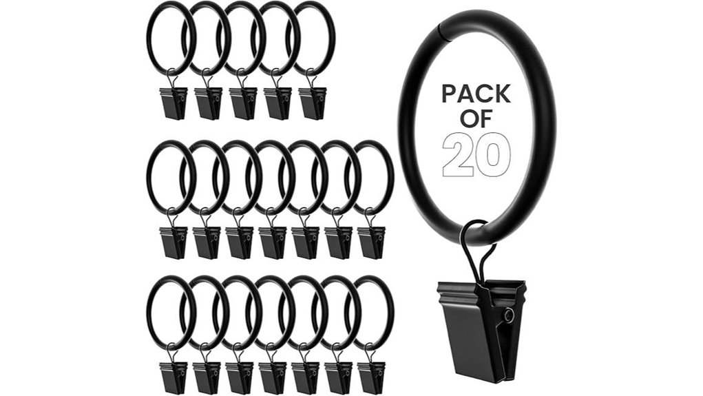 black 20 ring curtain clips