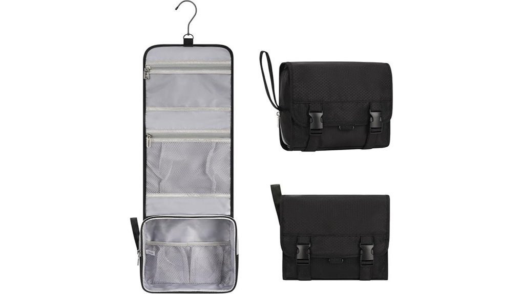 Hooked Toiletry Bags That Fit Tiny Bathrooms Like Magic 6 black 3 compartment hanging bag